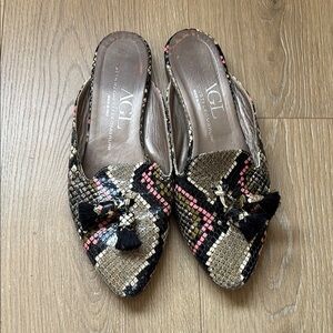 AGL Snakeskin Patterned Mules - Black, Tan, and Pink